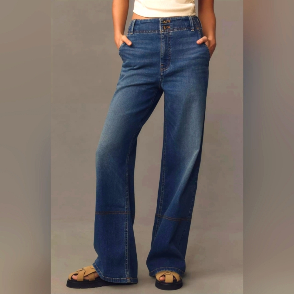 Pilcro Eventide High Rise Wide Leg Trouser jeans Anthropologie Flare 26